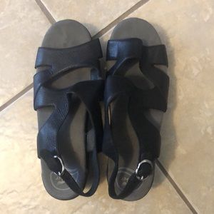 Dansko Scarlett Black Leather Wedge Heel Sandals 40.